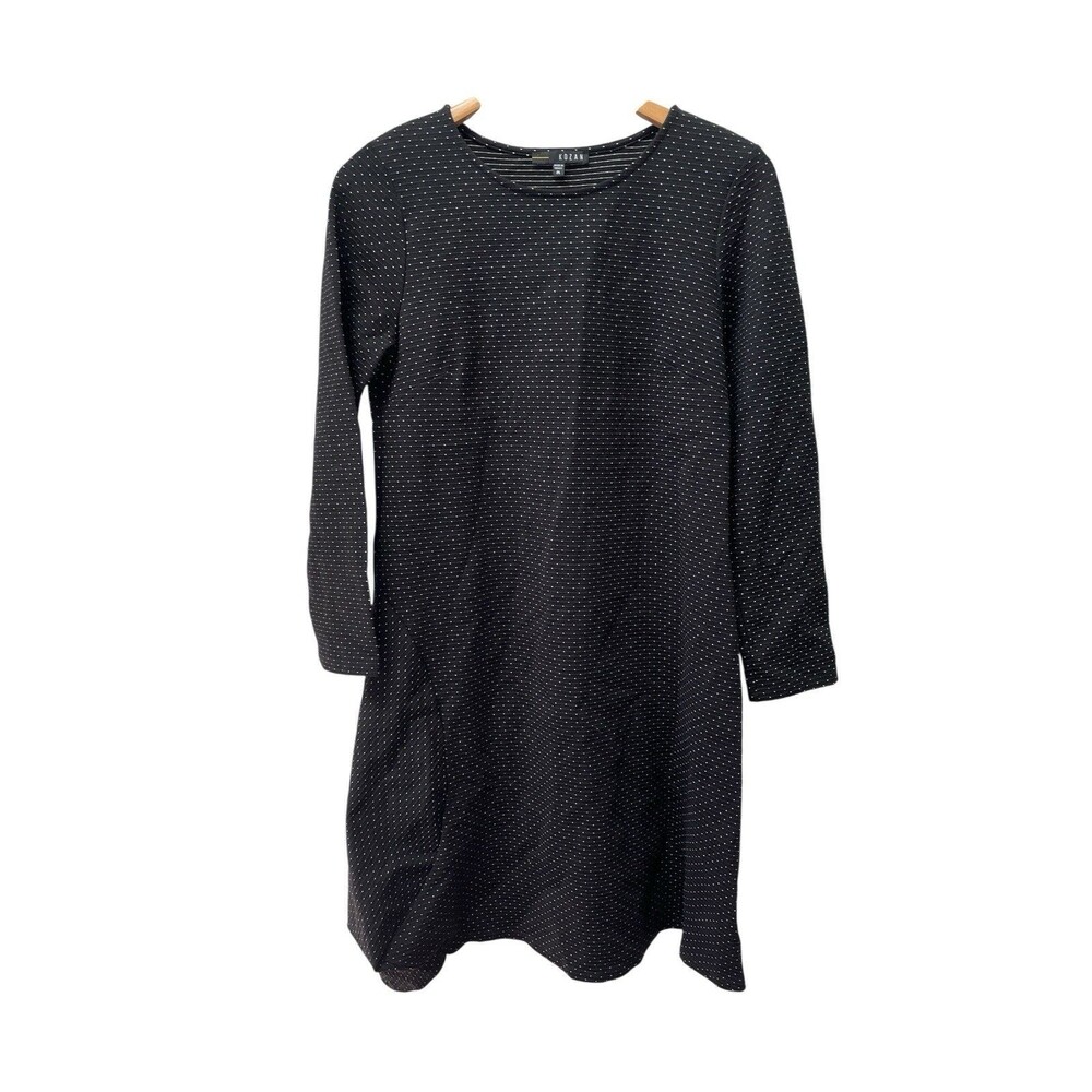 Kozan Dress Women Med Black Geometric Striped Long Sleeve Lagenlook Minimalist